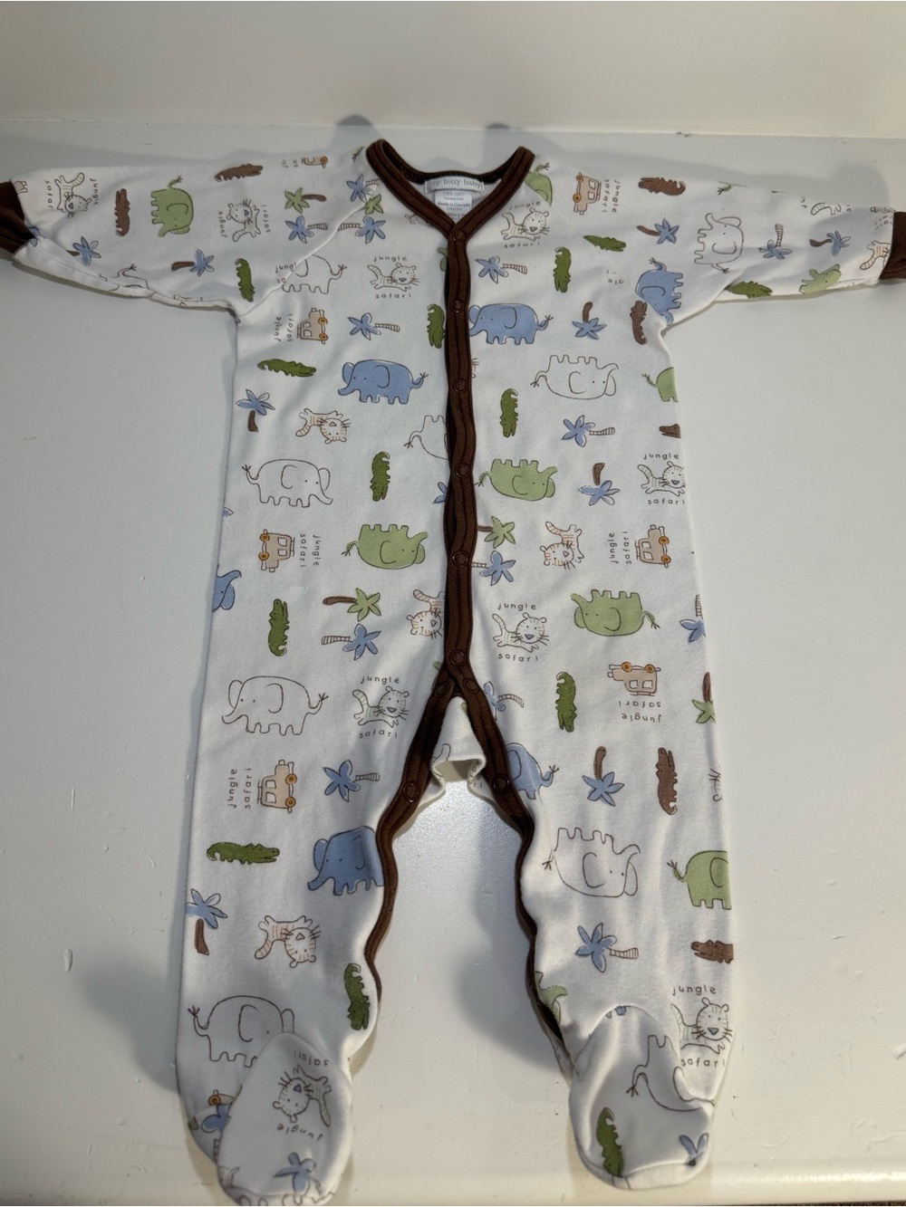 Itty Bitty Baby 6–9M Jungle Safari Button Footie 100% Cotton